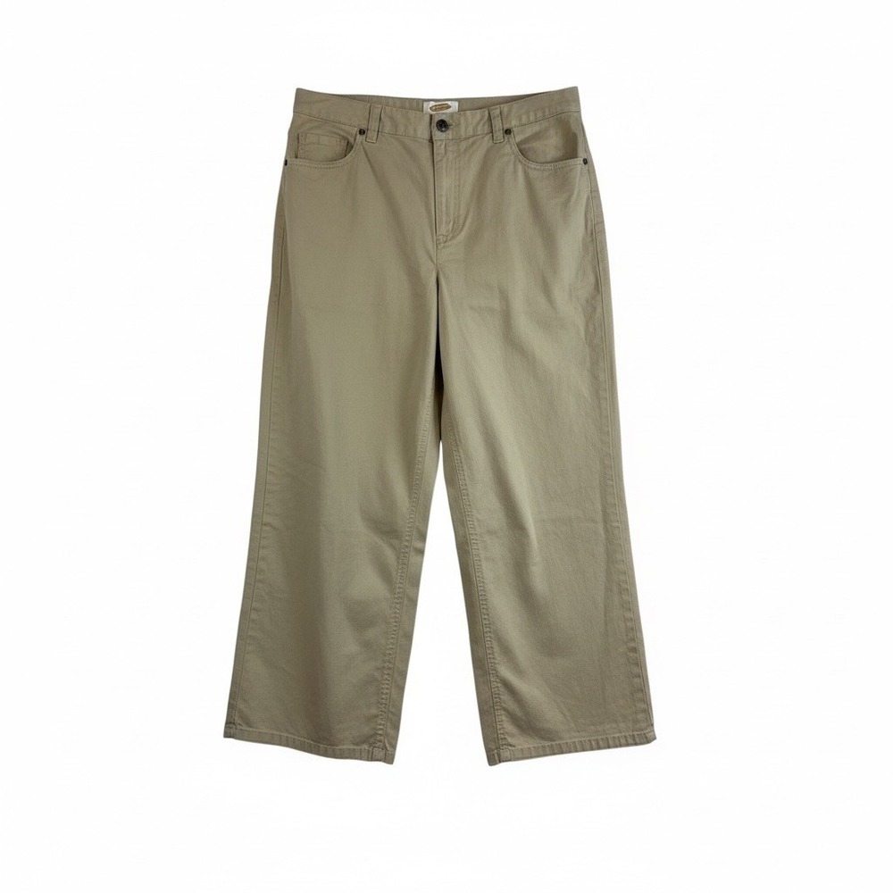 TALBOTS Khaki Wide Leg Crop Pants Womens 12 Stretch Cotton High Rise 32x22